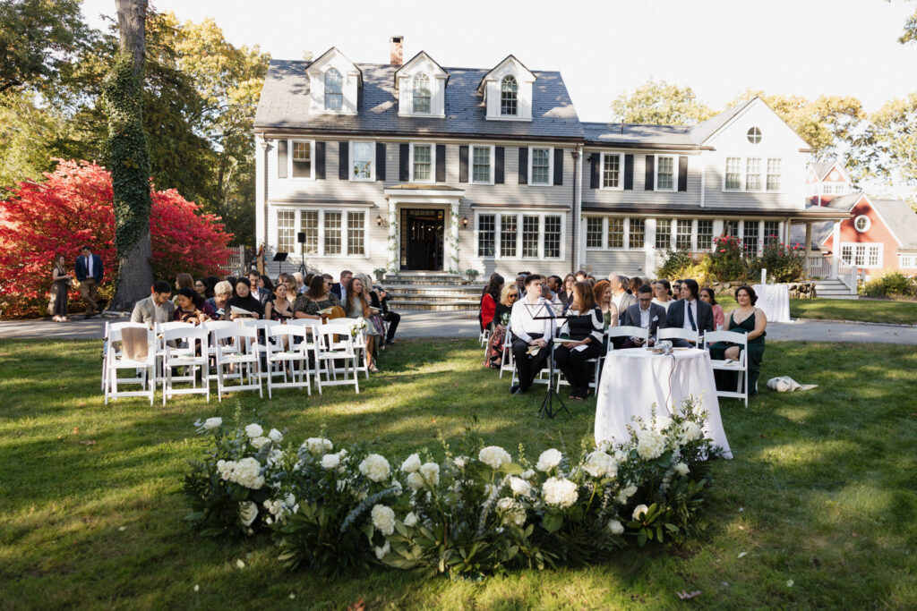 an intimate wedding at an airbnb in New England during the fall