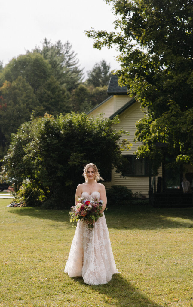 bride walking down the isle at the bark eater inn