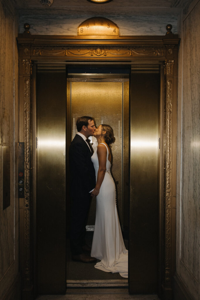 elevator flash photos for an elopement couple