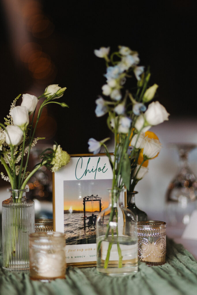 detail photo of the florals and table signs at a wedding in connecticut 