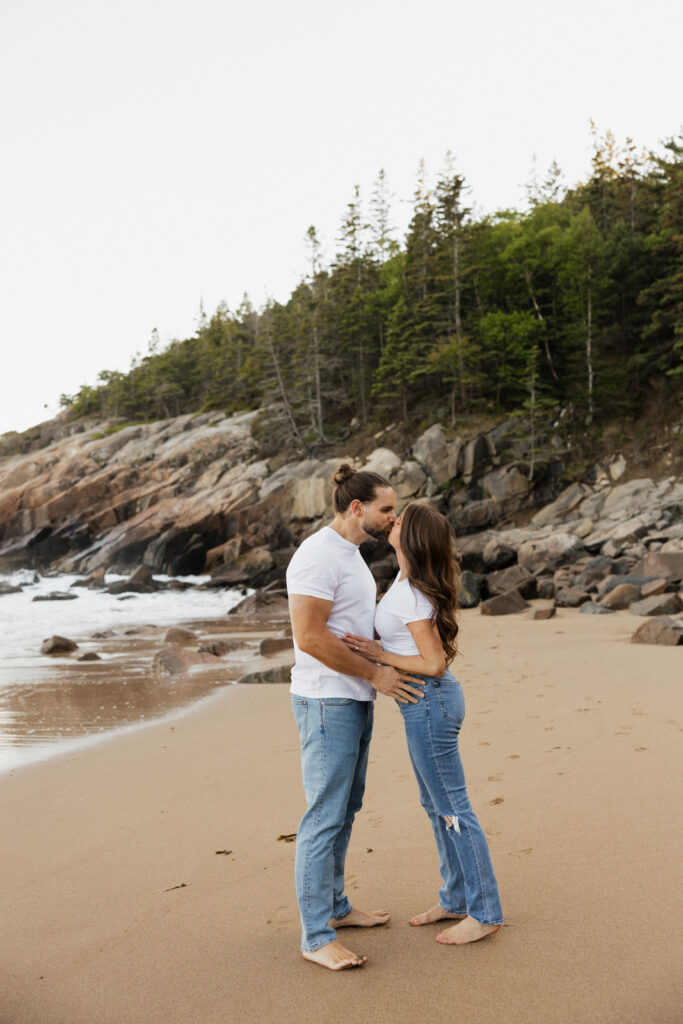 sand beach Acadia national park engagement photos